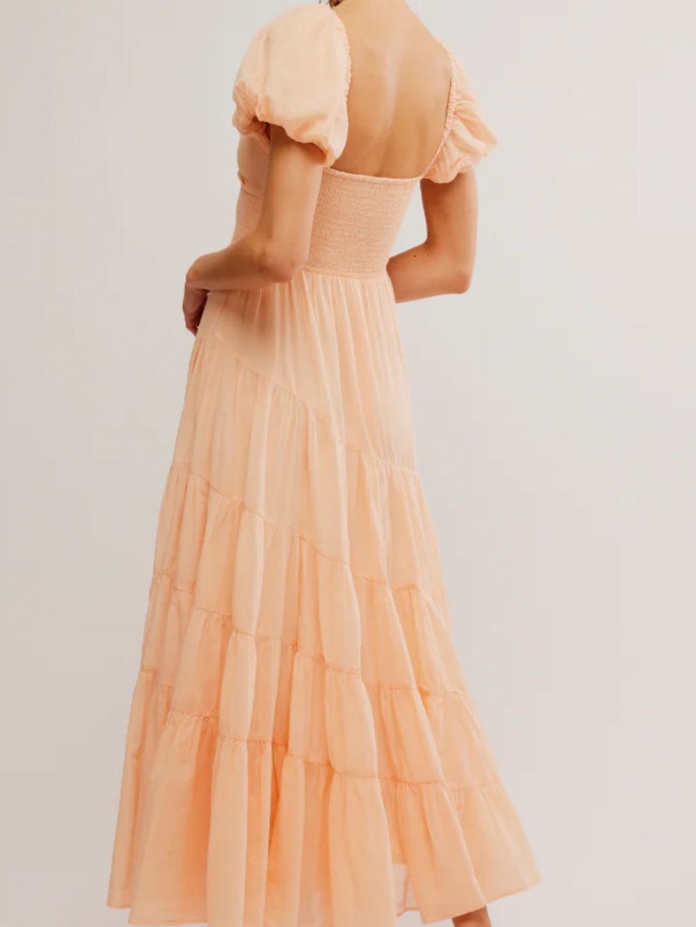 Free People Peach Tiered Maxi Dress with Puff Sleeves - Picture 4 of 13